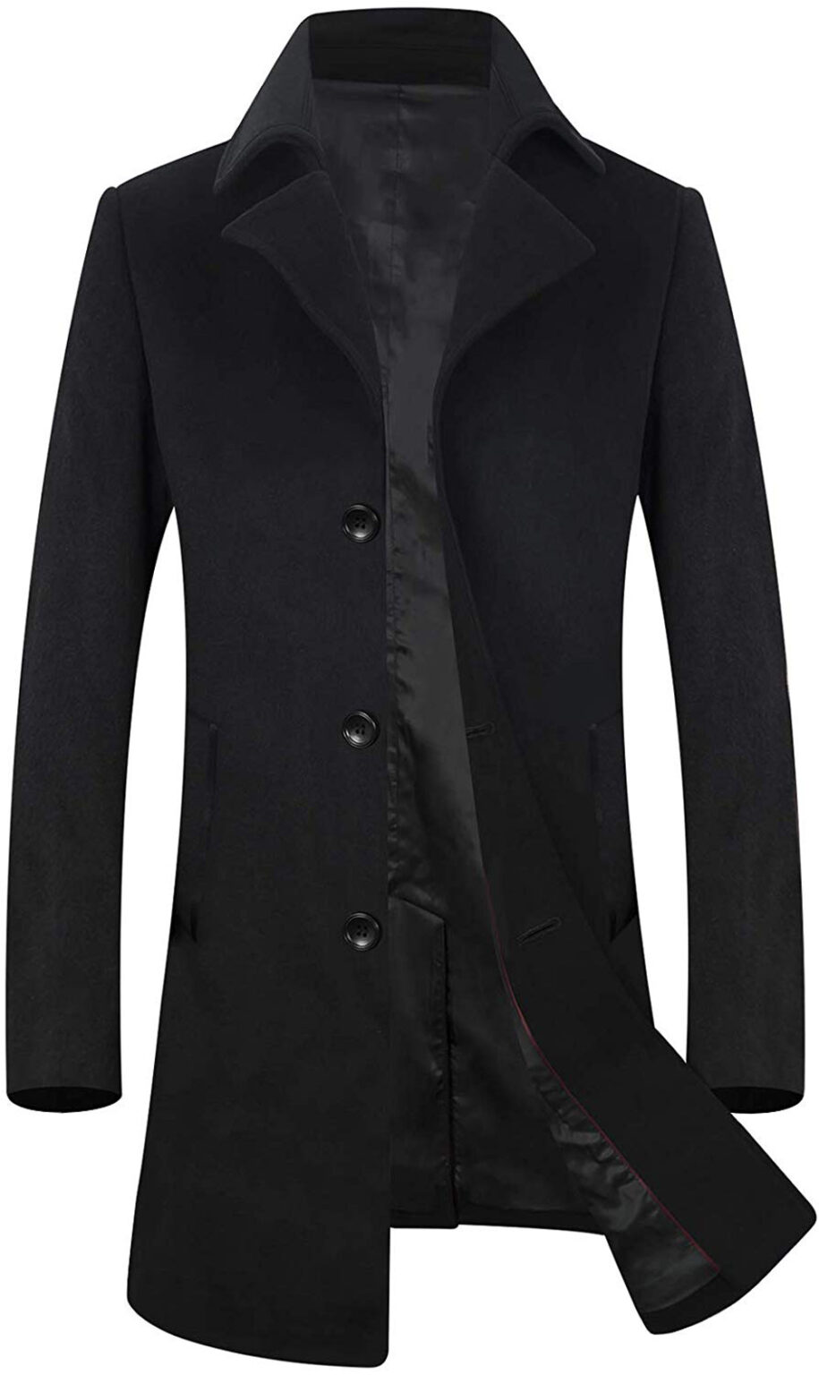 Men's Double Breast Black Trench Wool Coat, Gentle Style | VearFit