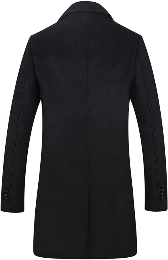 Men Double Breast Black Trench Wool Coat, Gentle Style | VearFit