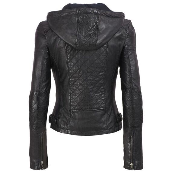 Hooded Women Leather Jacket Winter wear Causal Outerwear