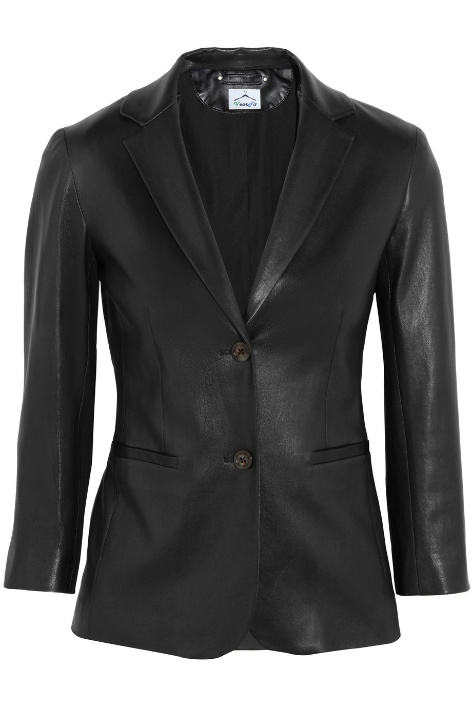 Women Black Leather Blazer Two buttons Office wear Casual