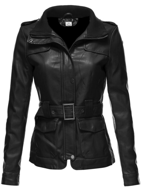 Women Military Leather Coat