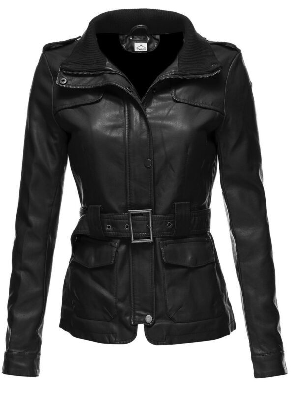 Women Military Leather Coat