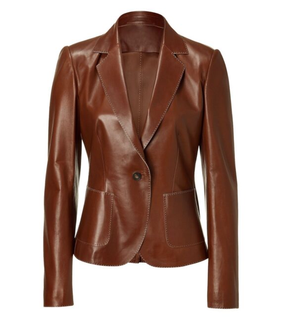 Women Brown Leather Blazer