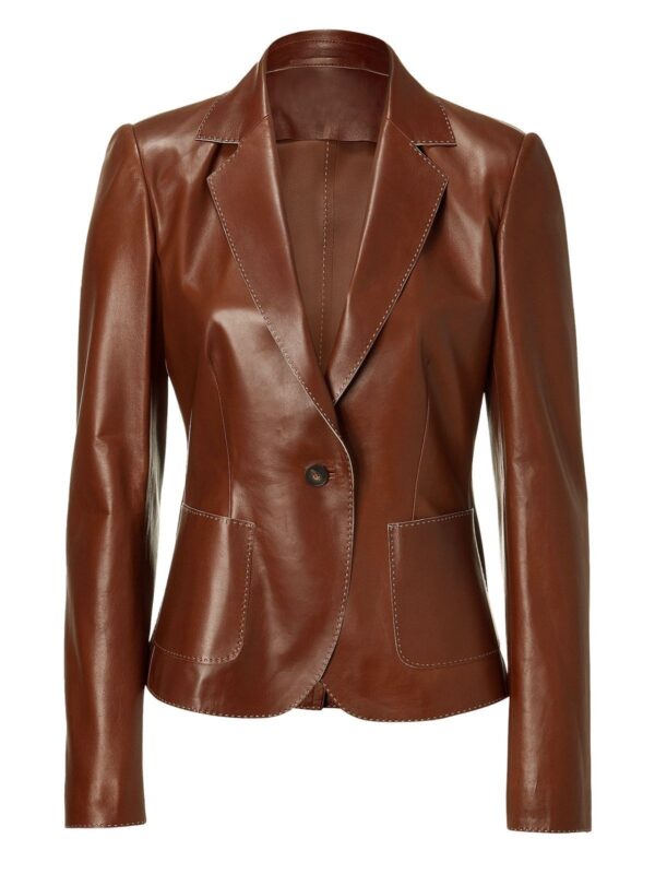 Women Brown Leather Blazer