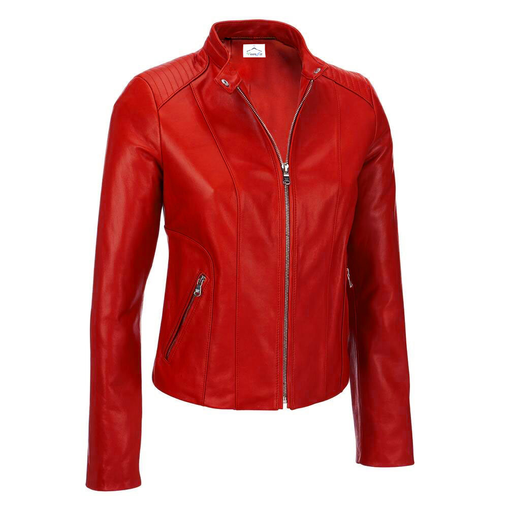 Women Red Leather Jacket Causal Wear available in Multi colors