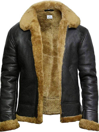 Vearfit Flying Avaitor Shearling Real Black Leather Jacket For Men Exculsive Design