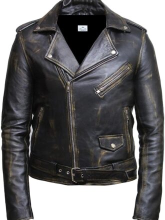 VearFit Rangerz Rub Off Distressed Black Real Leather Jacket Vintage Shaded For men