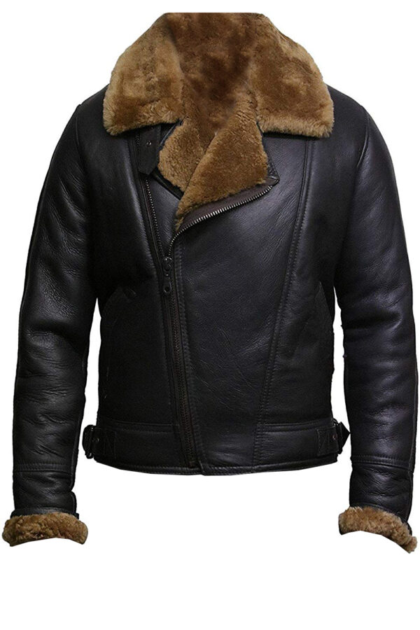 Vearfit Aviator Sheepskin Real Brown Leather Bomber Jacket for Men ...