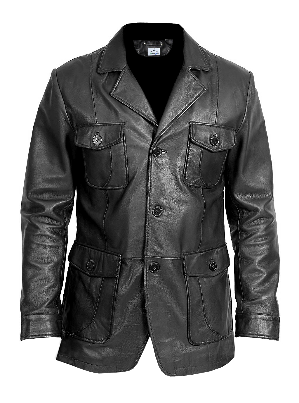 VearFit Men's 4-holes Buttons Real Leather Coat Blazar Plus Size - VearFit