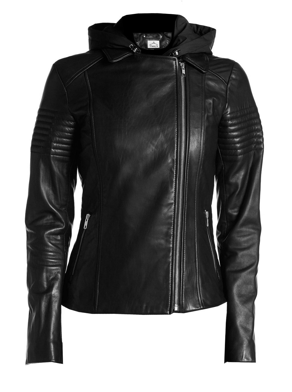 Hooded Women Leather Jackets Zippy side pockets Quilted Design