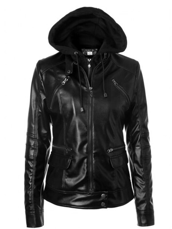 Women Hooded Leather Jacket
