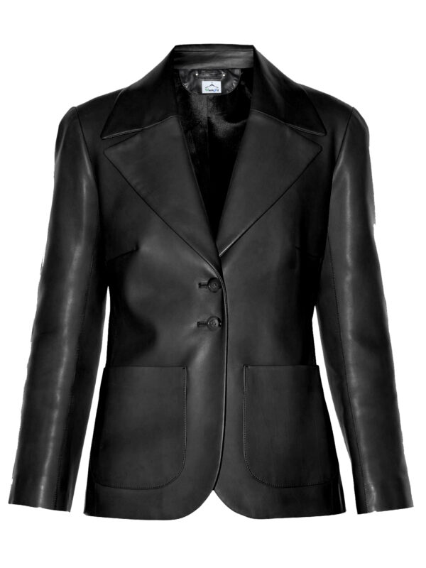 VearFit Simple Coat Black Faux Leather Blazer Smooth Fashion designer Collection For Women