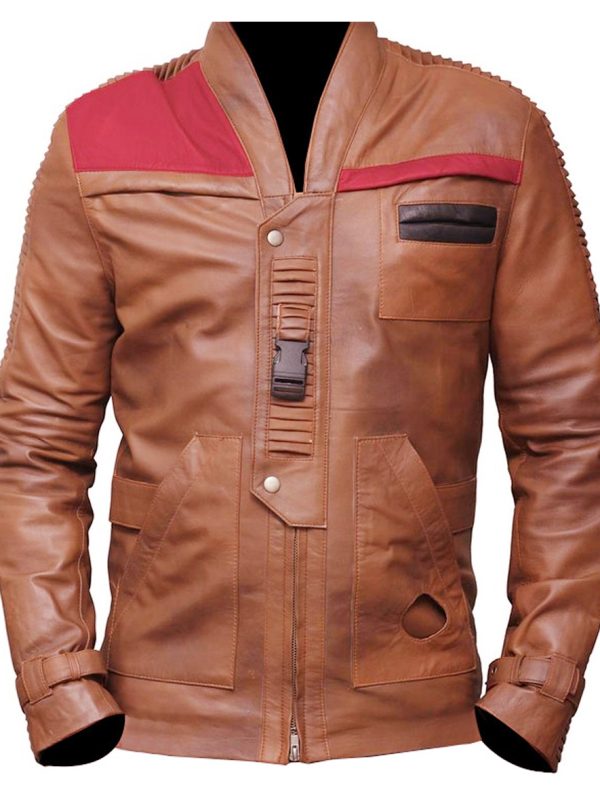 VearFit Men's Star Wars Finn Black and Camel Real Biker Leather Jacket