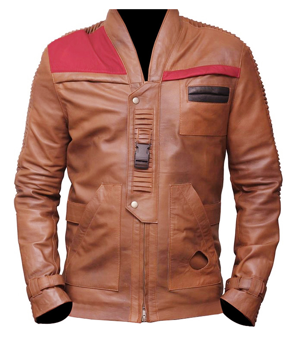 VearFit Men's Star Wars Finn Black and Camel Real Biker Leather Jacket