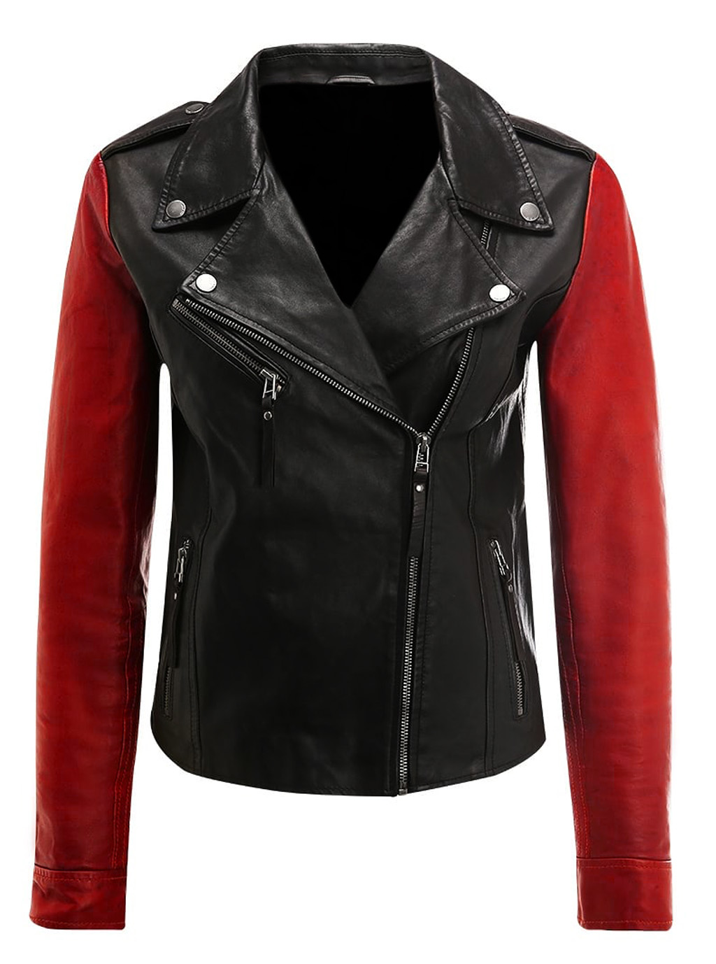 Women Leather Contrast Jacket Stylish Designer Outerwear