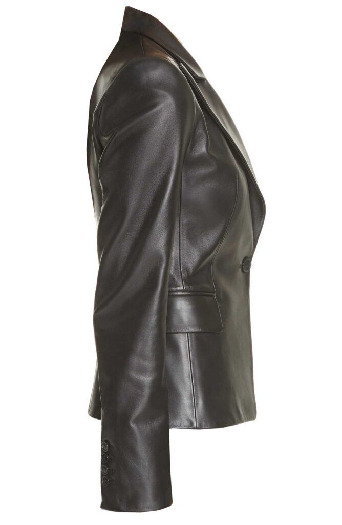 Leather Black Women Coats One button Blazer | VearFit Shop Now