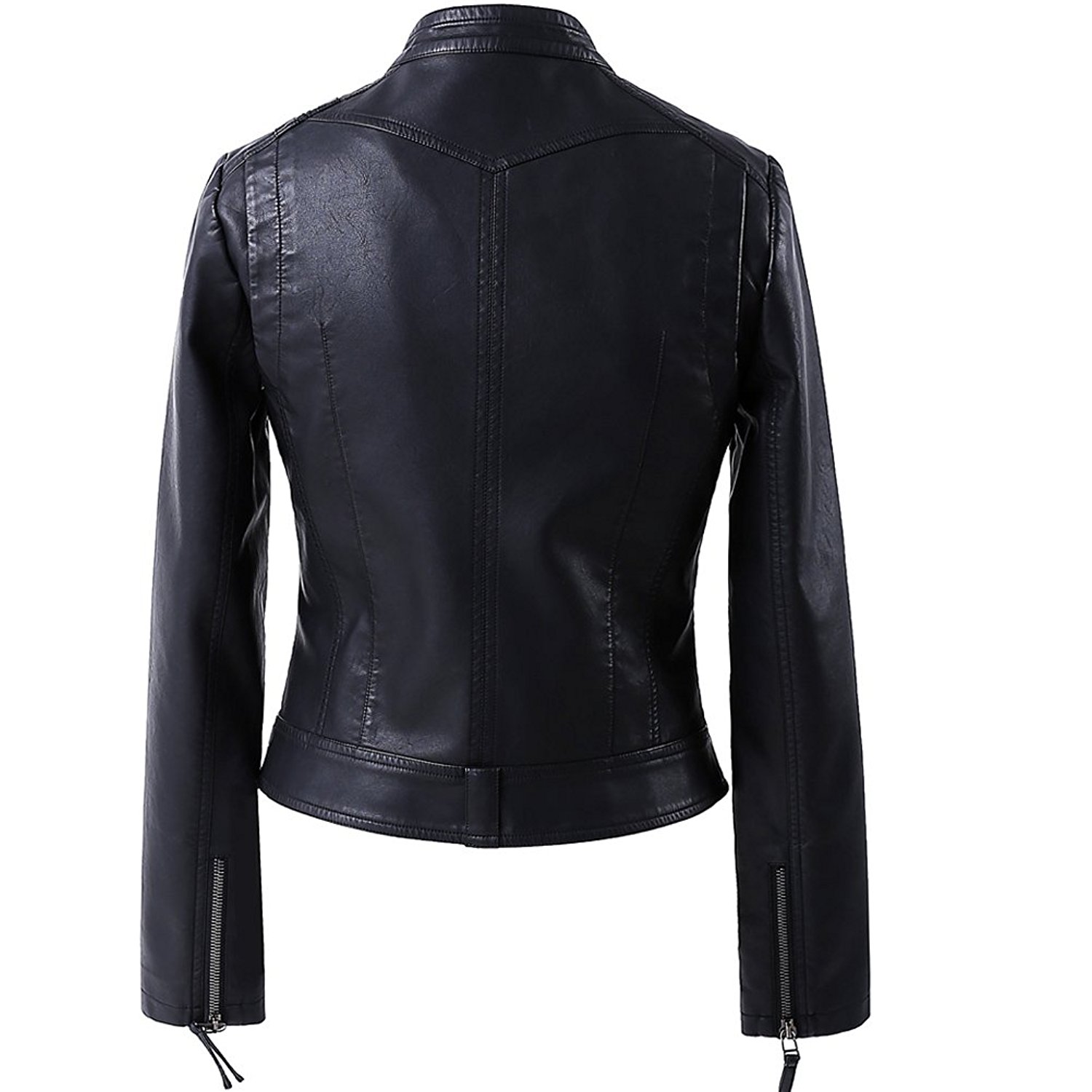 VearFit Vikdrum Black Biker Motorcyle Genuine Leather Jacket for Women 