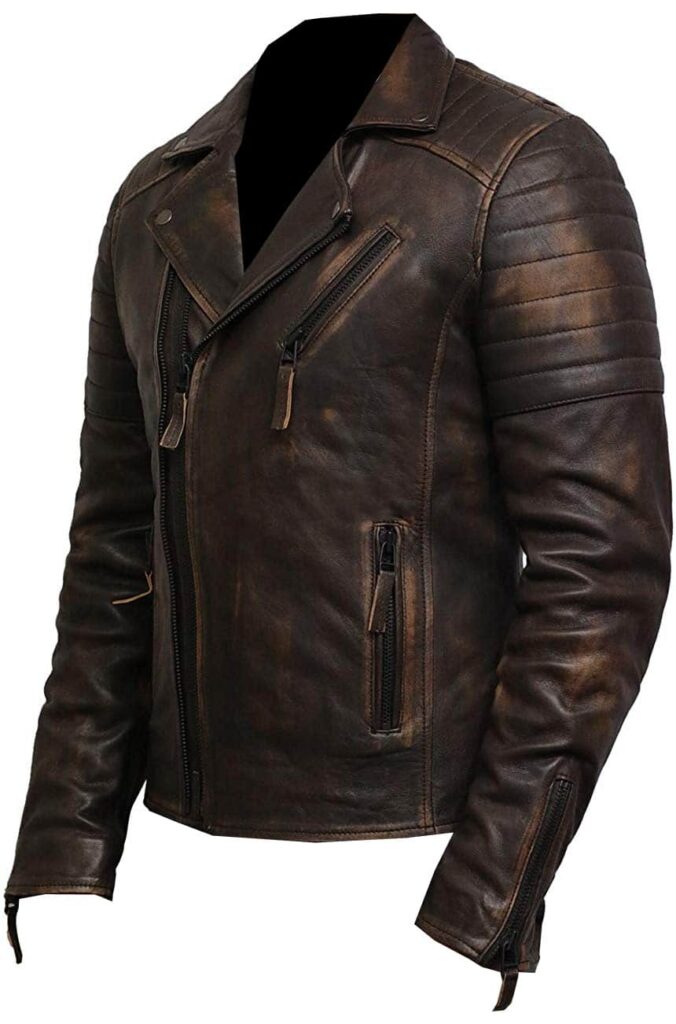 Mens Brigadier Rub Off Distressed Brown Designer Real Leather Jacket