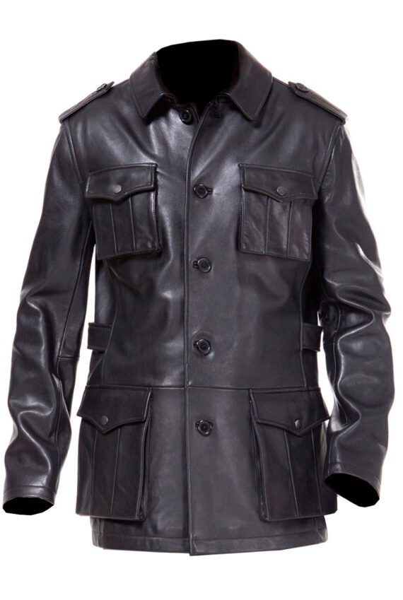 Military Leather Trench Coat