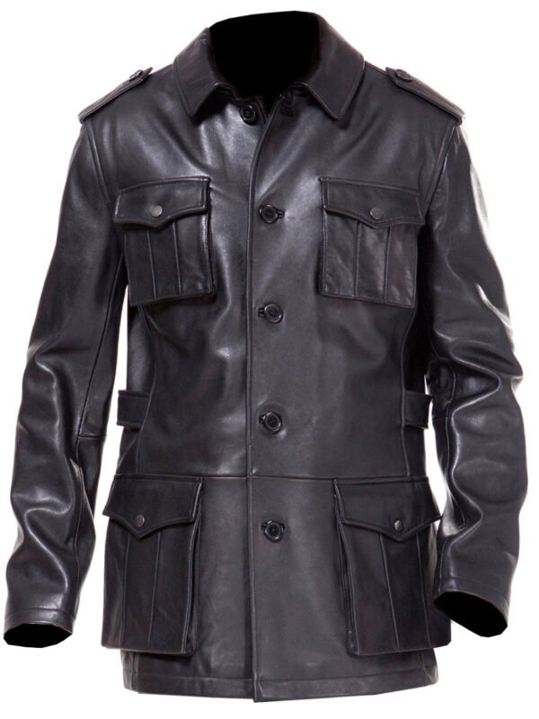 Military Leather Trench Coat
