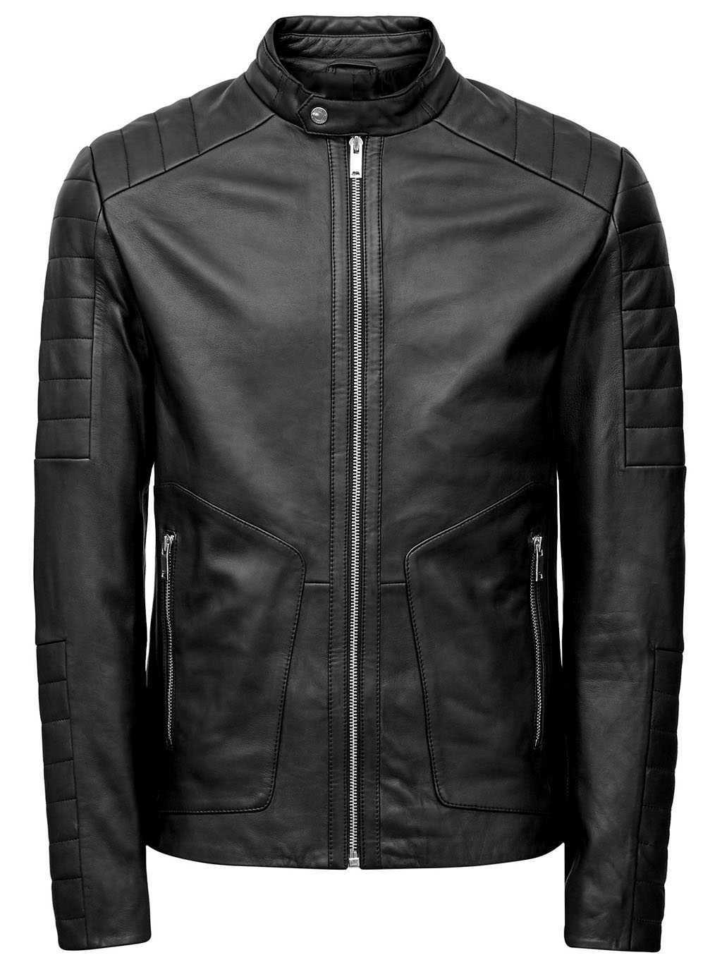Mens Black Biker Motorcycle Genuine Lambskin Leather Jacket