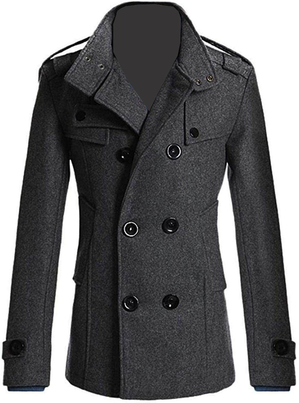 VearFit Womens Zipper Look Wool Trench Coat Blend Pea Woolen Full Length Black Blazer 
