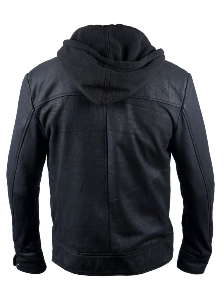 Men's Hooded Black Real Snuff Leather Jacket | VearFit