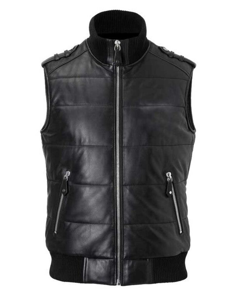 Black Leather Vest Coat for Men | VearFit