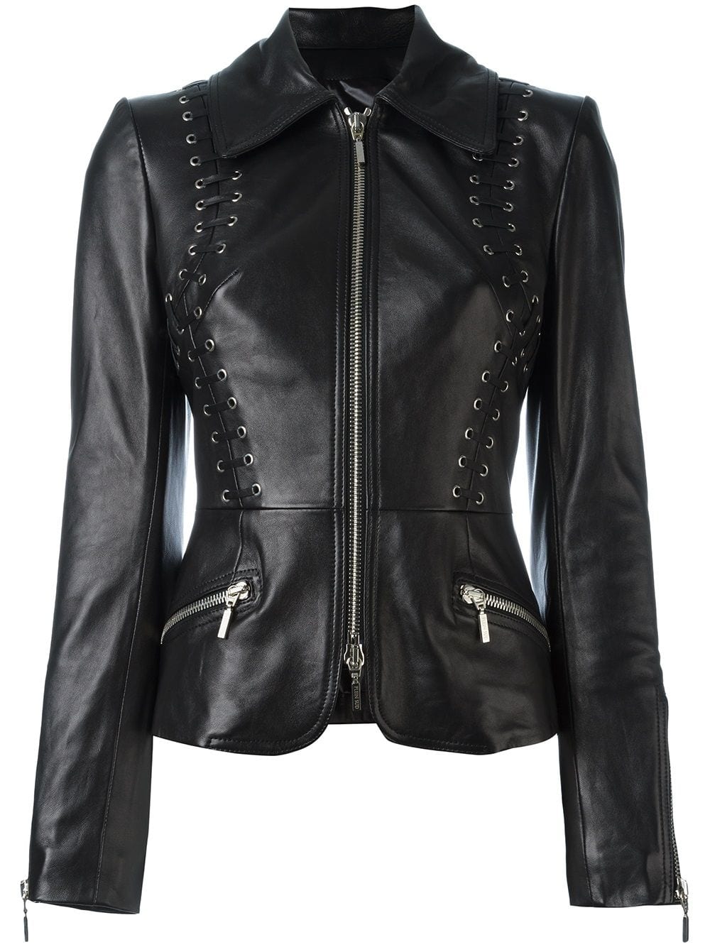 VearFit Starwine Eyelet Design Real Leather Jacket Women Missy Regular ...