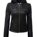 VearFit Women's Hooded Black Biker Motorcycle Faux Leather Jacket Missy Regular & Plus Size