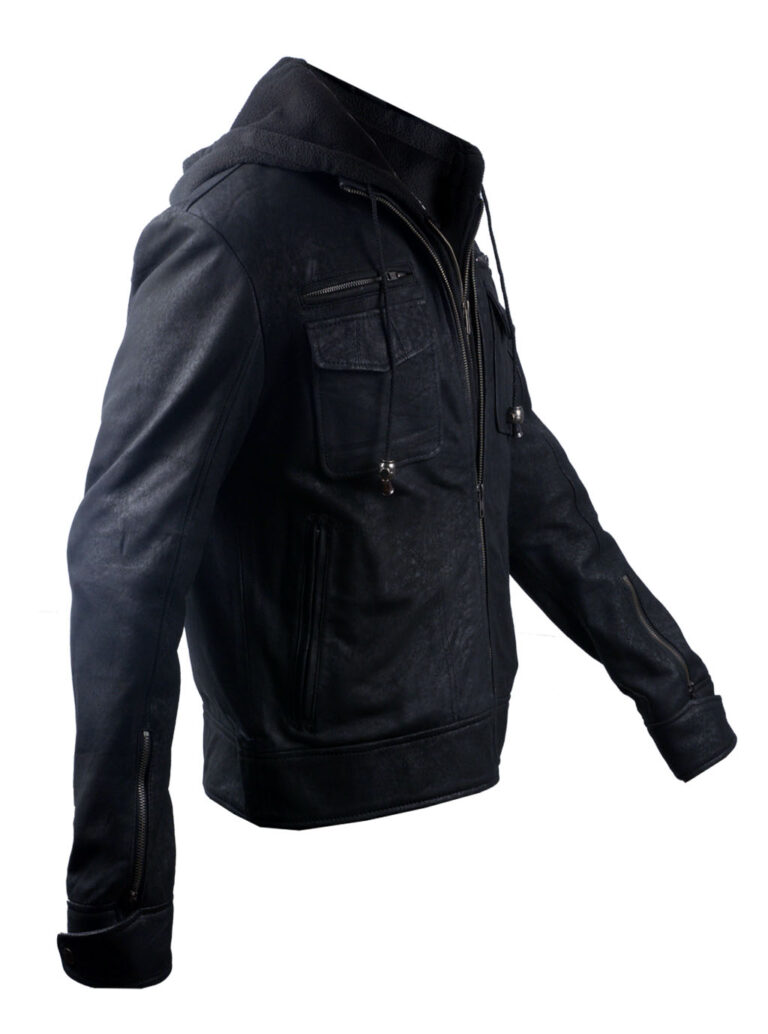 Men's Hooded Black Real Snuff Leather Jacket VearFit