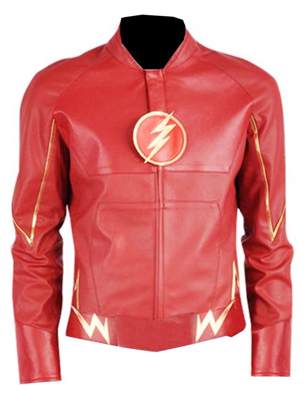 VearFit The Flash Faux Leather Movie Design Super Hero Black and RED Barry Allen Jacket