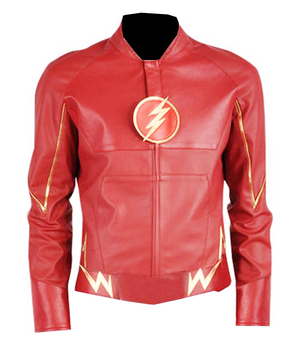 VearFit The Flash Faux Leather Movie Design Super Hero Black and RED Barry Allen Jacket