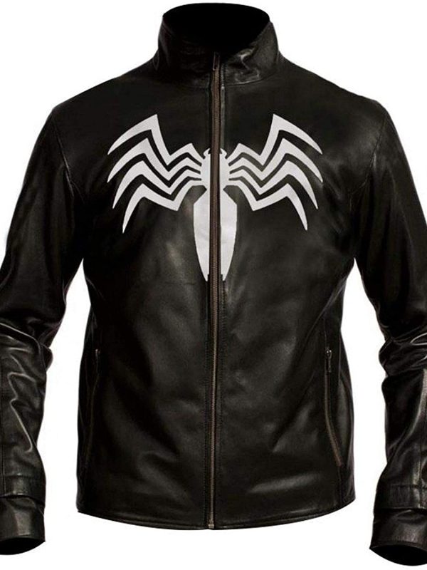 VearFit Venom Crawling Faux Leather Movie Design Super Hero Black Jackets