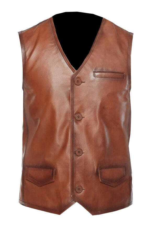 Camel Leather Vest Coat