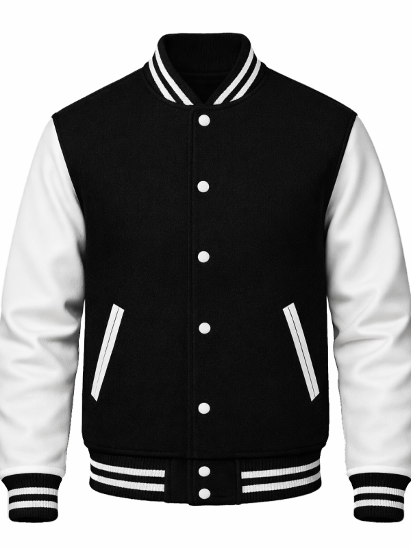 VearFit Men’s Varsity Jacket – Wool Body with Genuine Leather Sleeves Classic Letterman Baseball Bomber Jacket