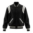Black and White Minimalist Wool Varsity Jacket - Men Retro Bomber Jacket